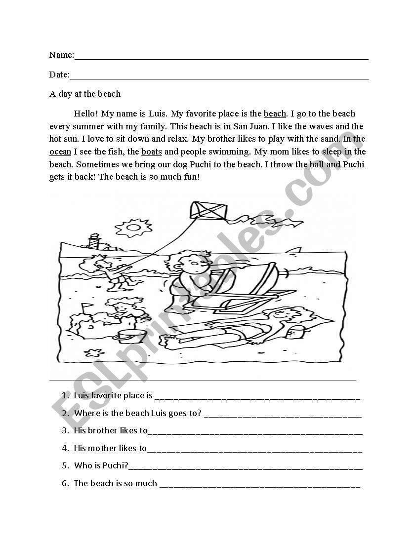 Beach story worksheet