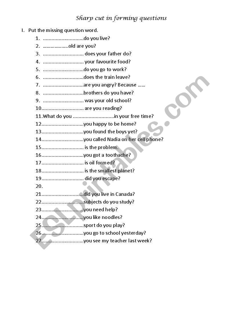 forming questions worksheet