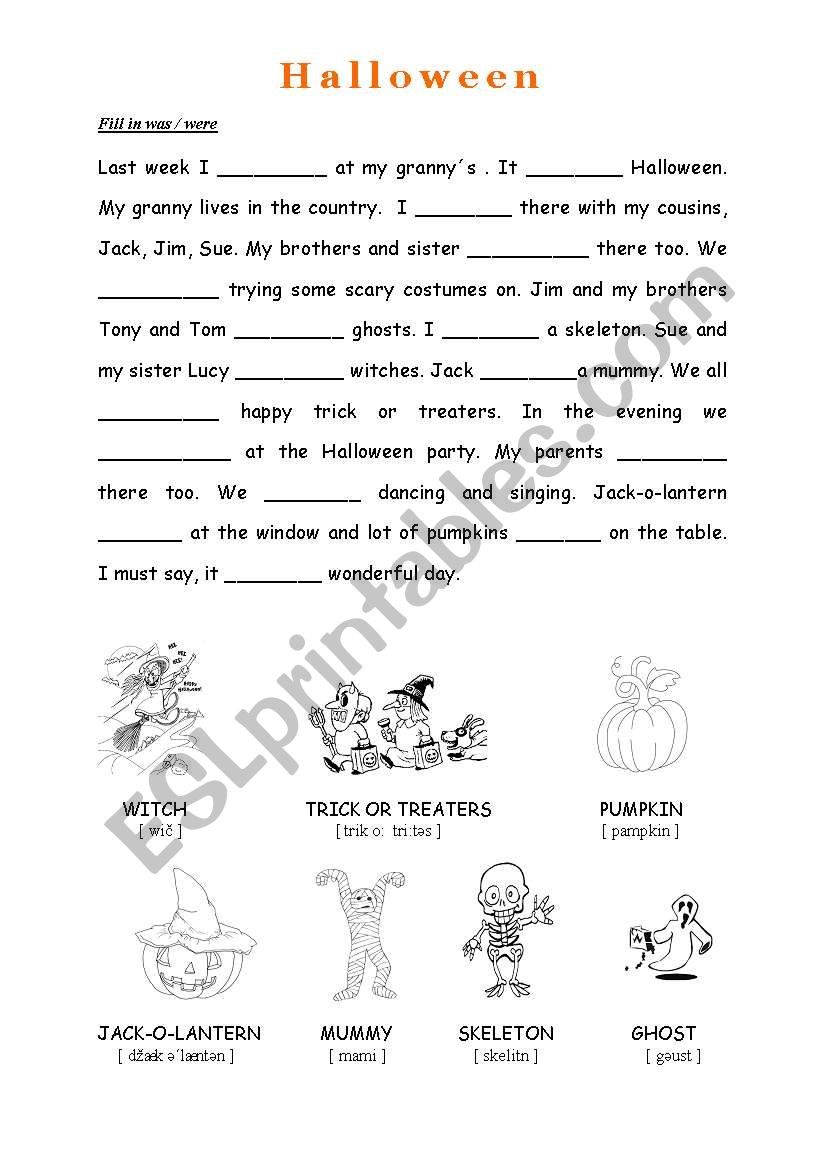 Halloween (was / were) worksheet