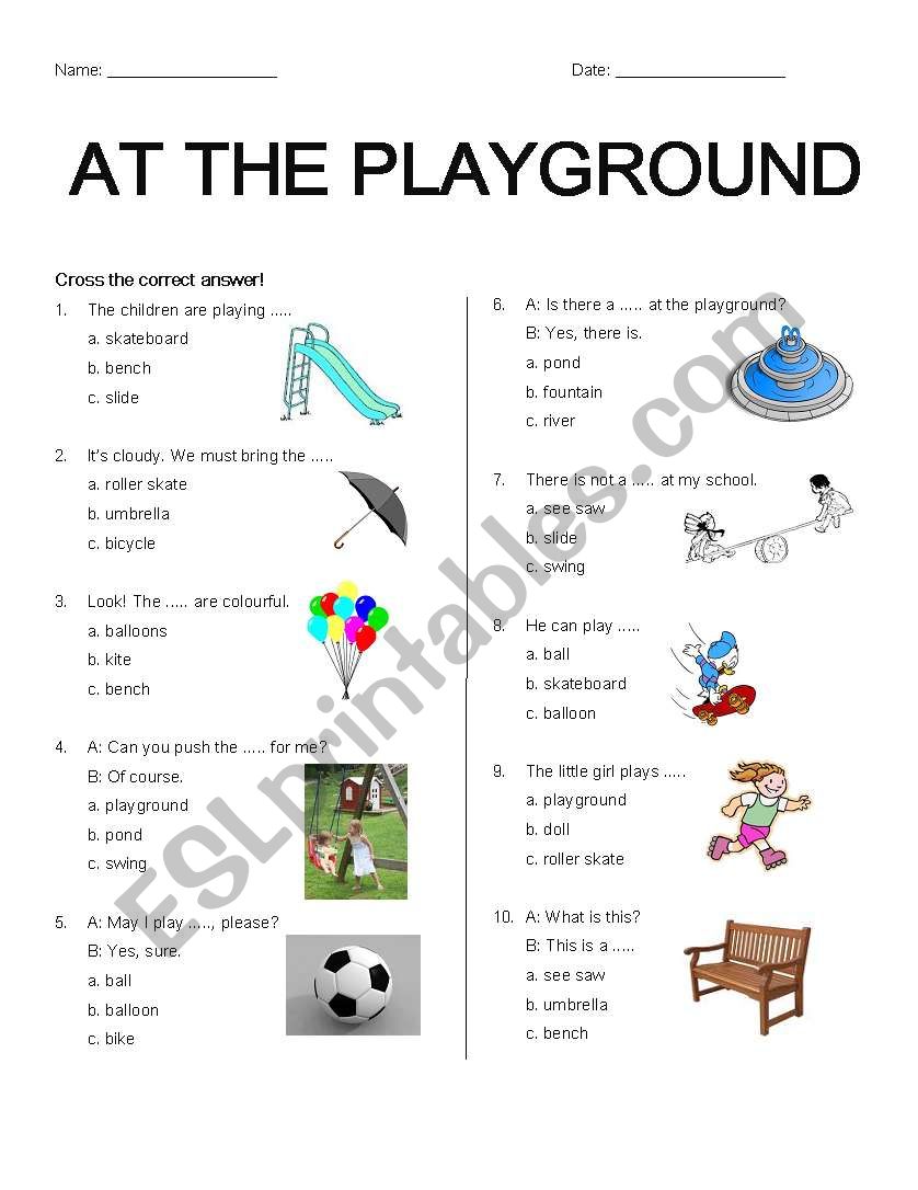 At the Playground worksheet