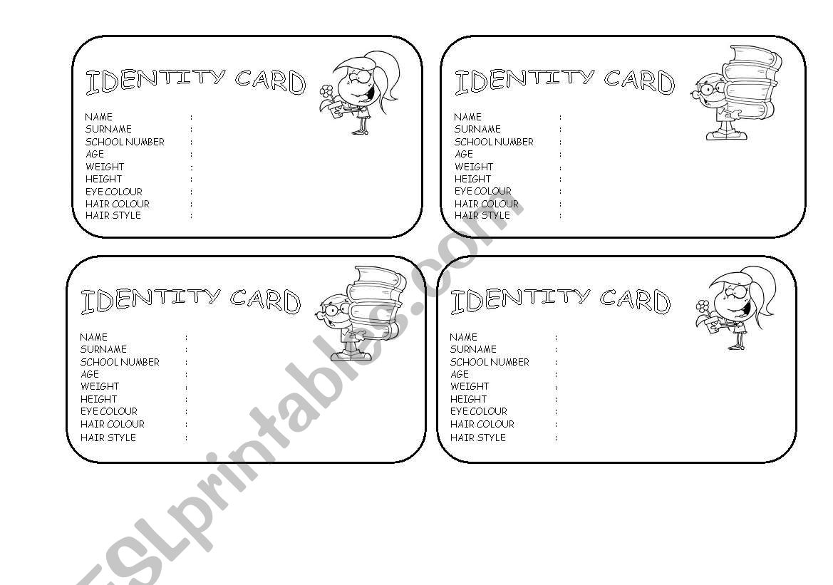 IDENTITY CARDS worksheet