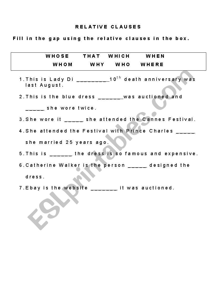 Relative Clauses worksheet