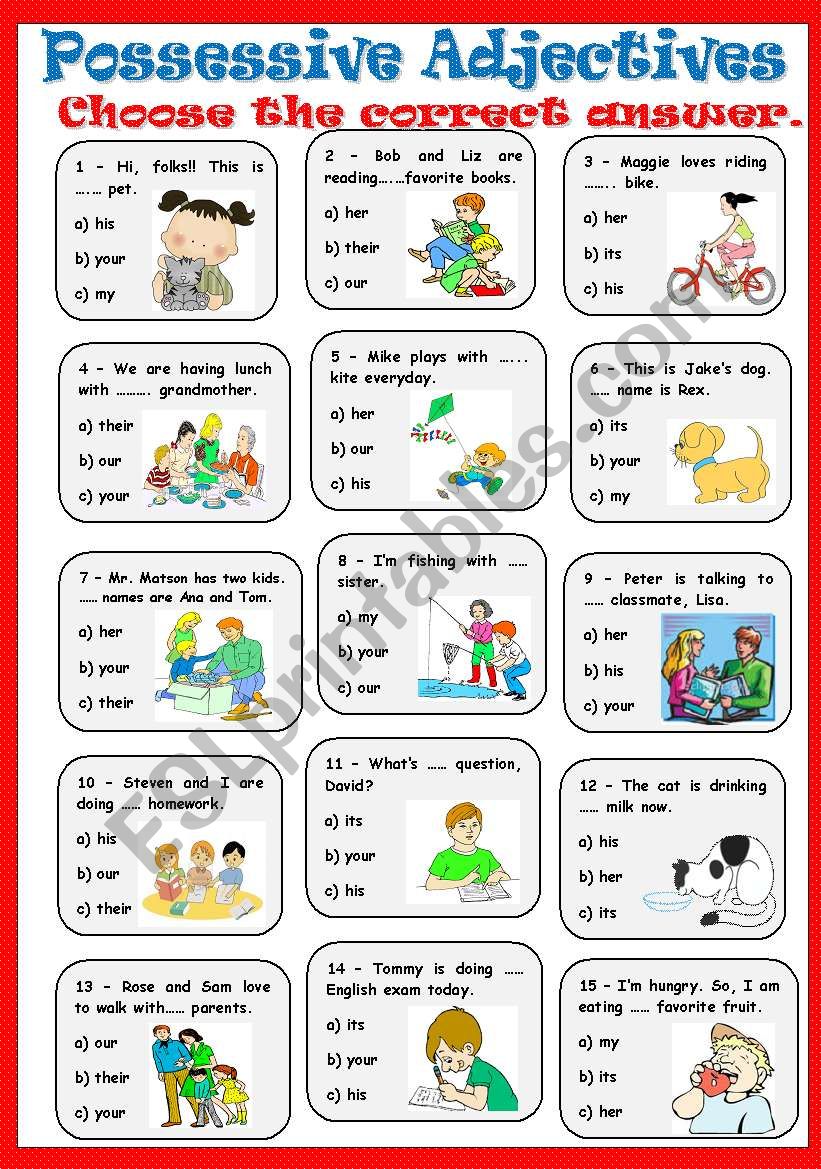 Possessive Pronouns Multiple Choice Worksheets