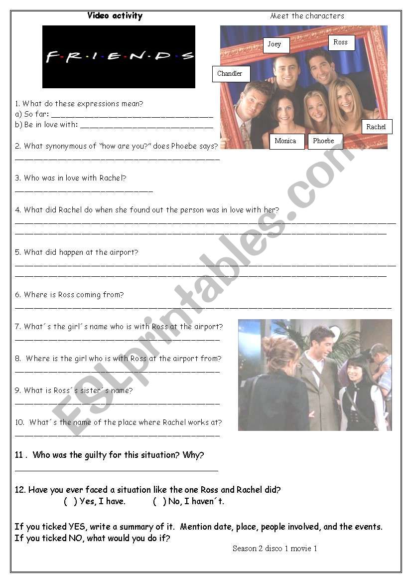 video activity Friends worksheet