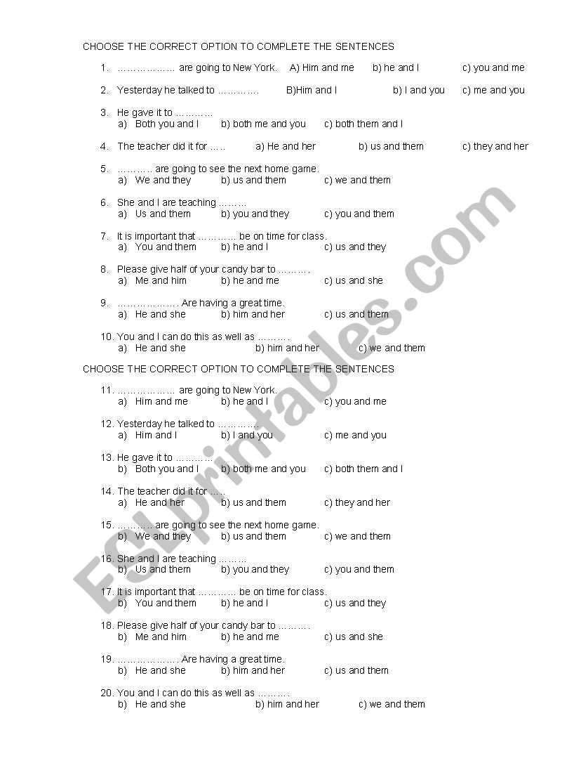 Subject pronouns or object pronouns