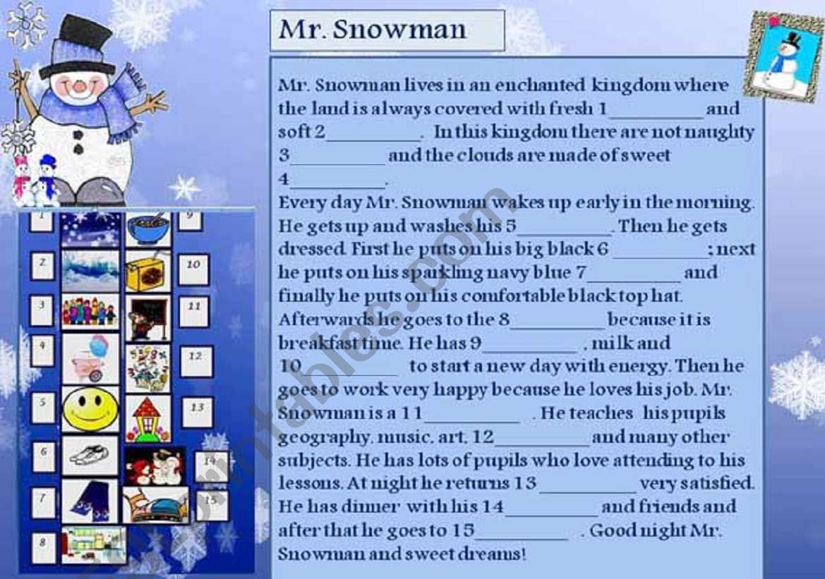 Mr Snowman worksheet