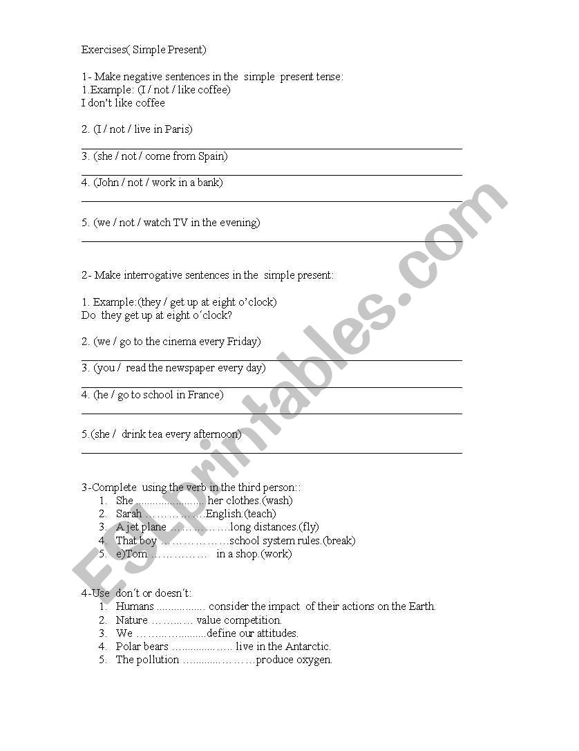 exercises with simple present worksheet