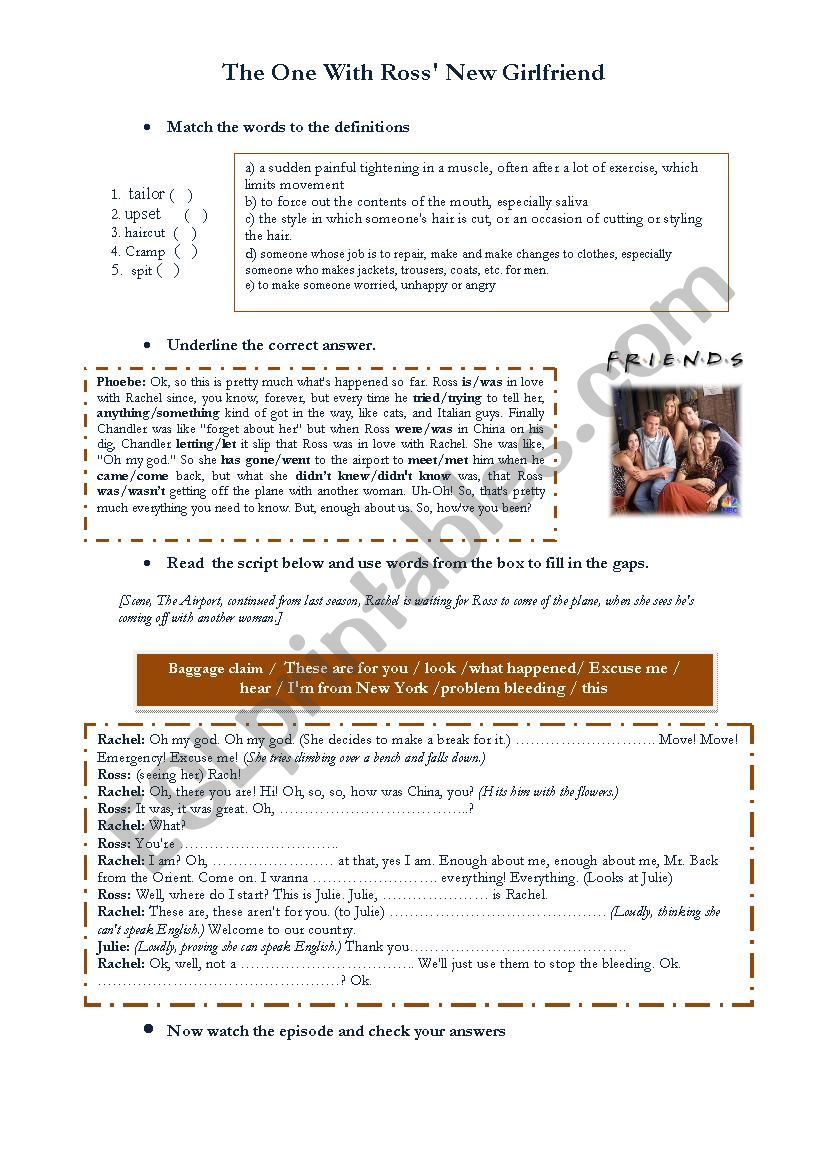 the one with Rosss girfriend worksheet