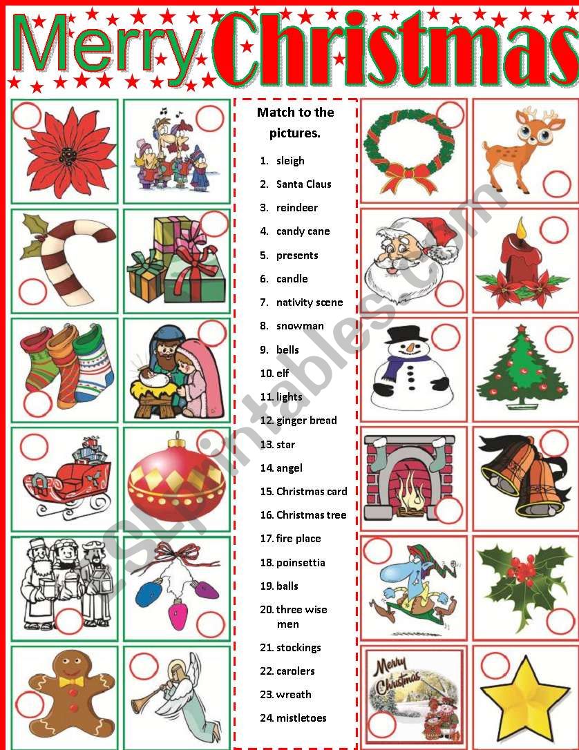 Christmas matching activity worksheet