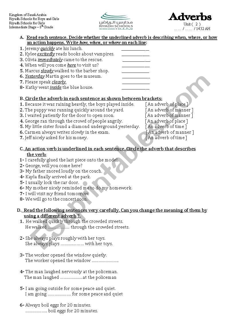 adverbs worksheet