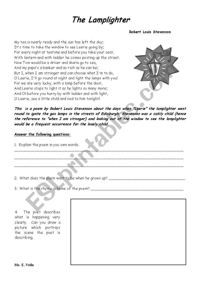 Poetry - The Lamplighter  worksheet