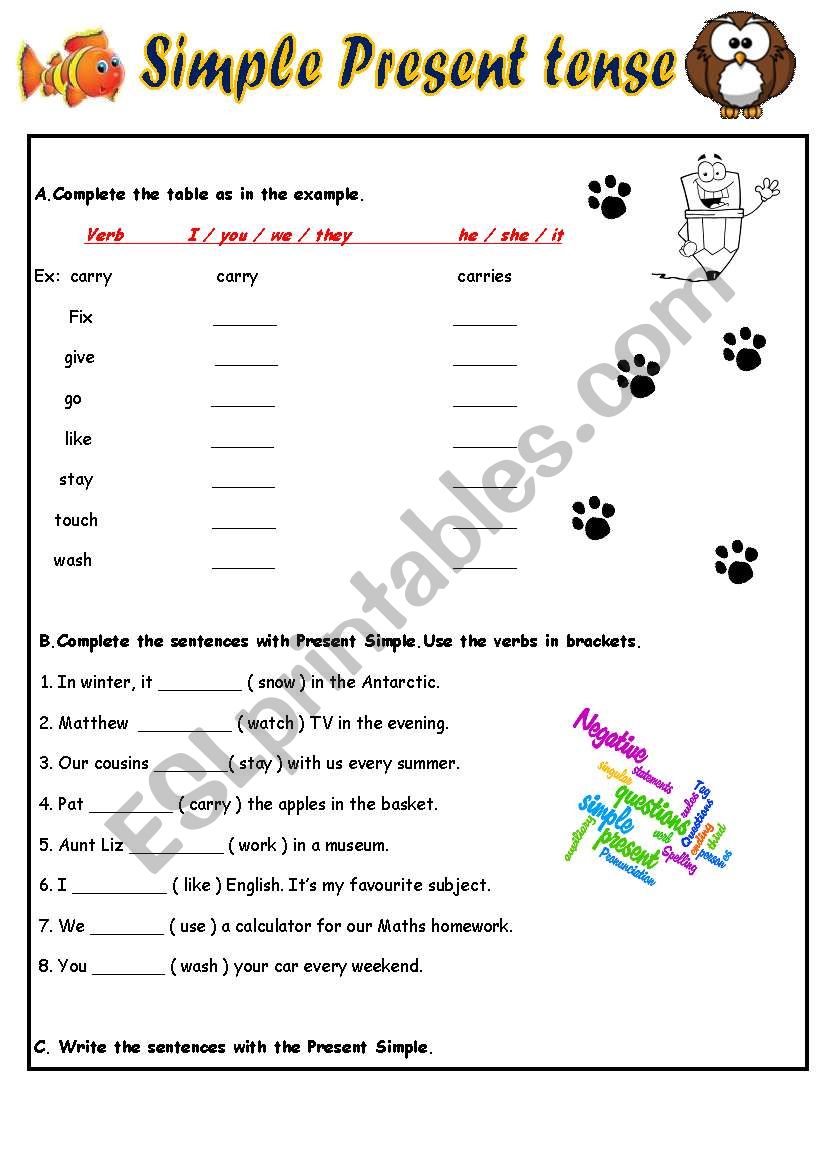 Simple present tense worksheet