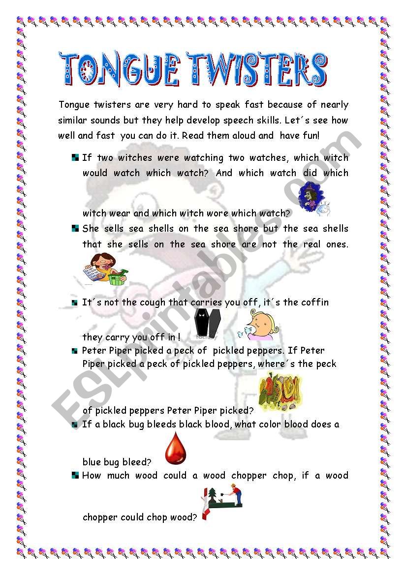 Tongue twisters worksheet