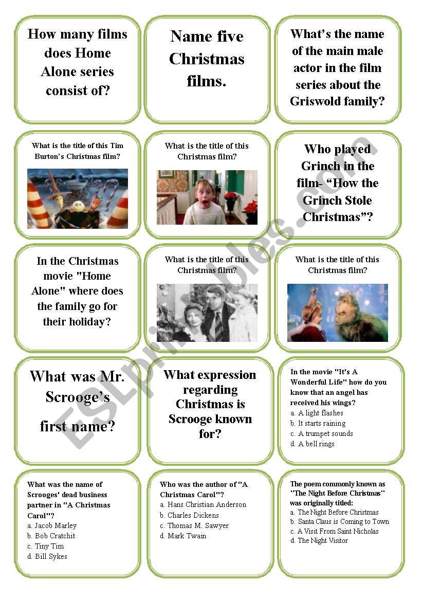 Christmas Trivia Game 1/2 worksheet