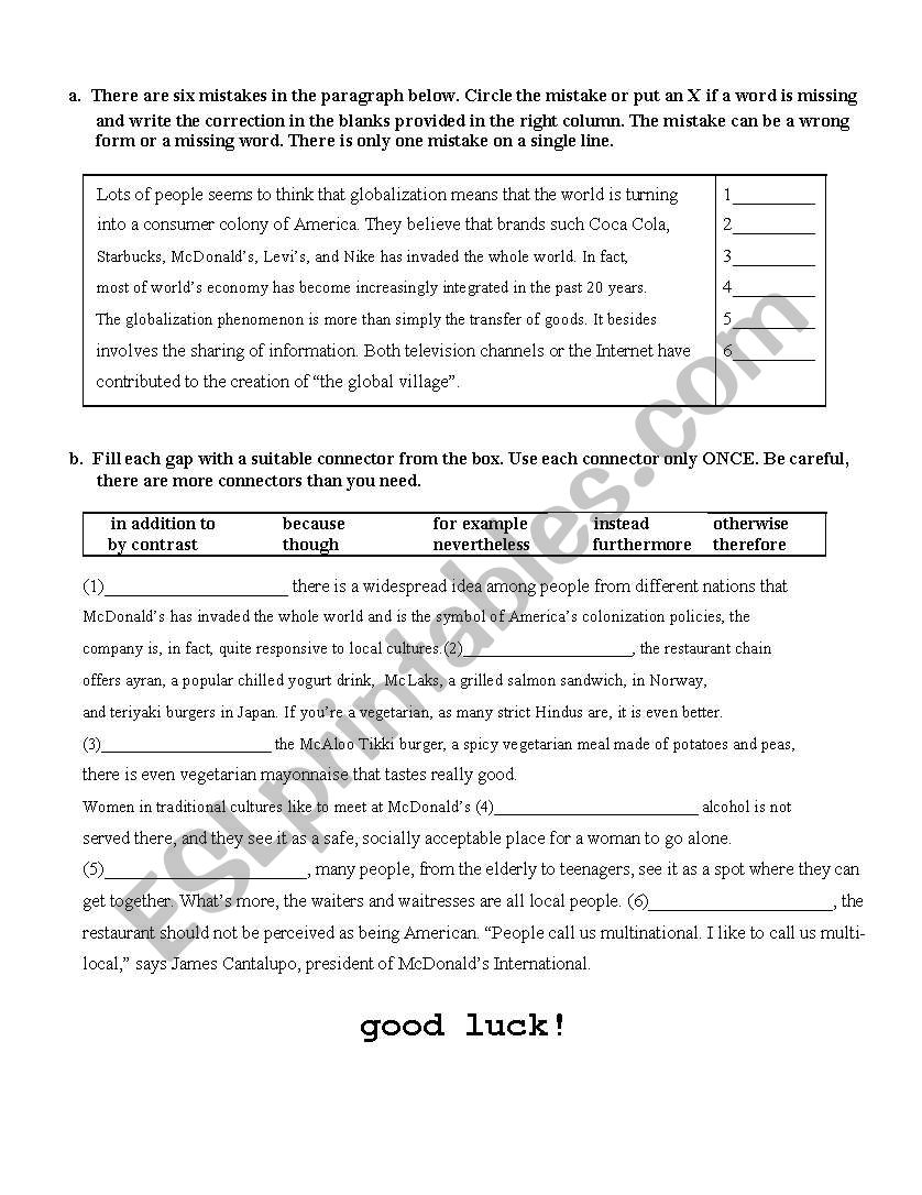 test worksheet