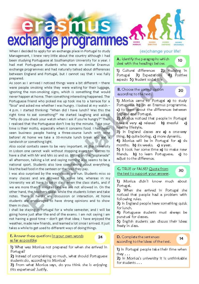 ERASMUS EXCHANGE PROGRAMMES - 10th grade 2pageTEST + key