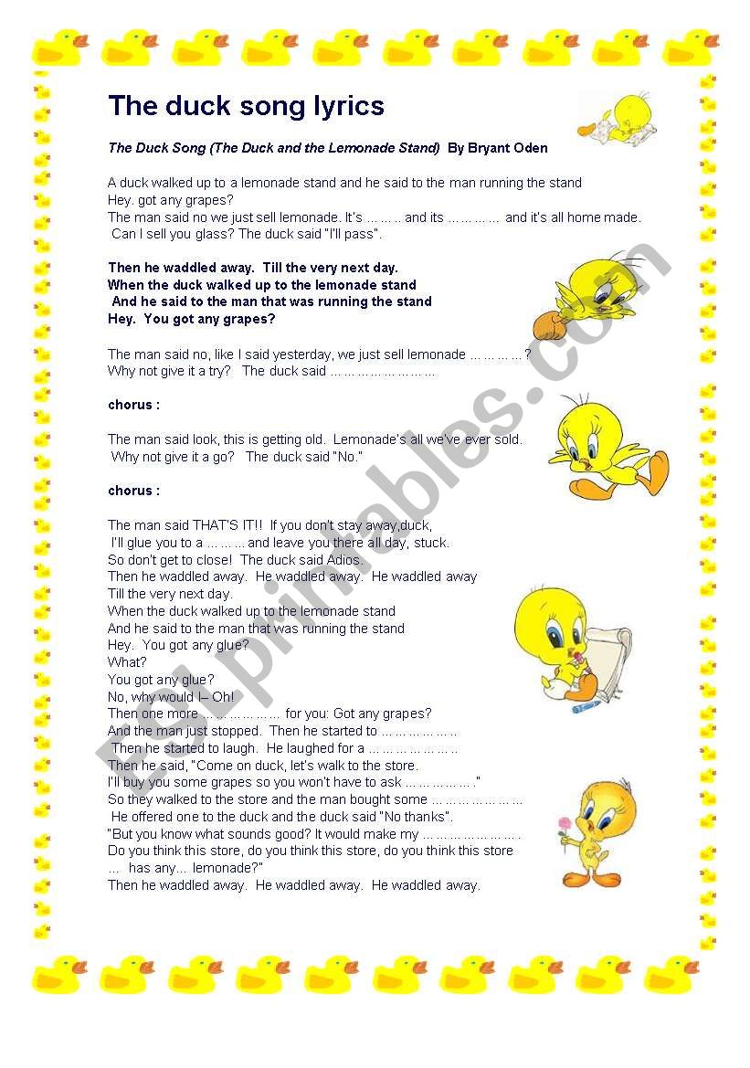 the duck song worksheet