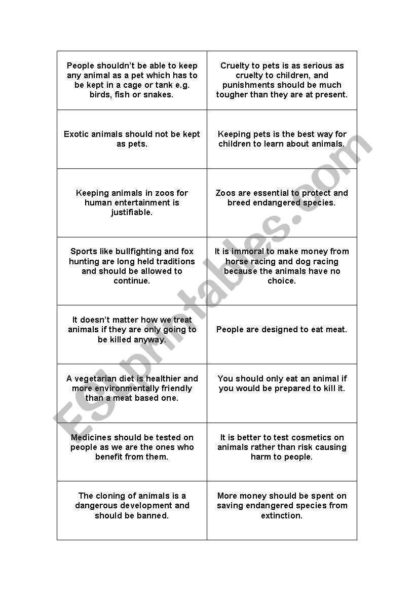 Animal Discussion Questions worksheet