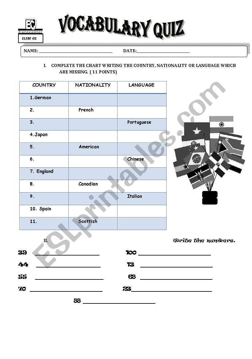 COMMON OBJECTS worksheet