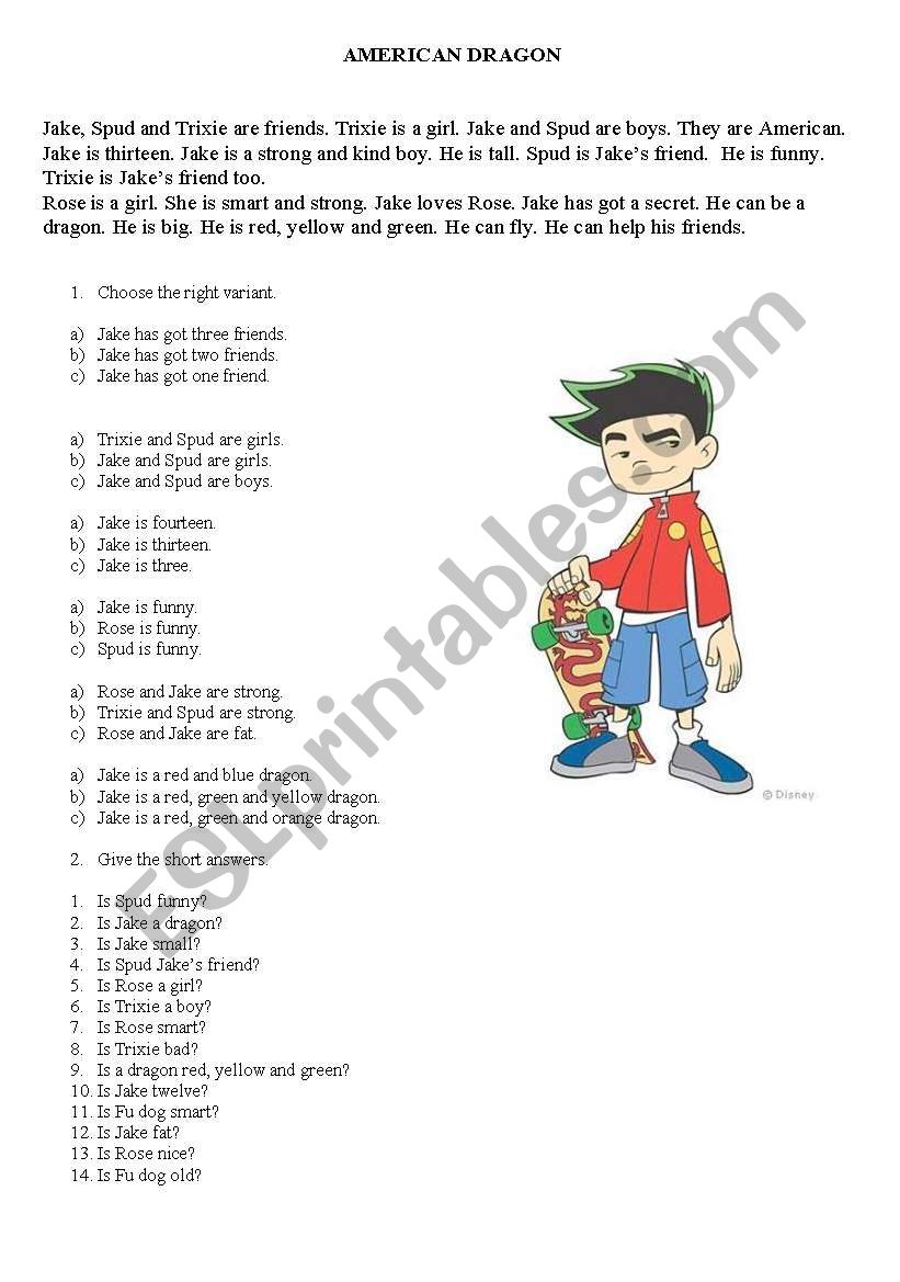 American dragon reading+questions to check understanding