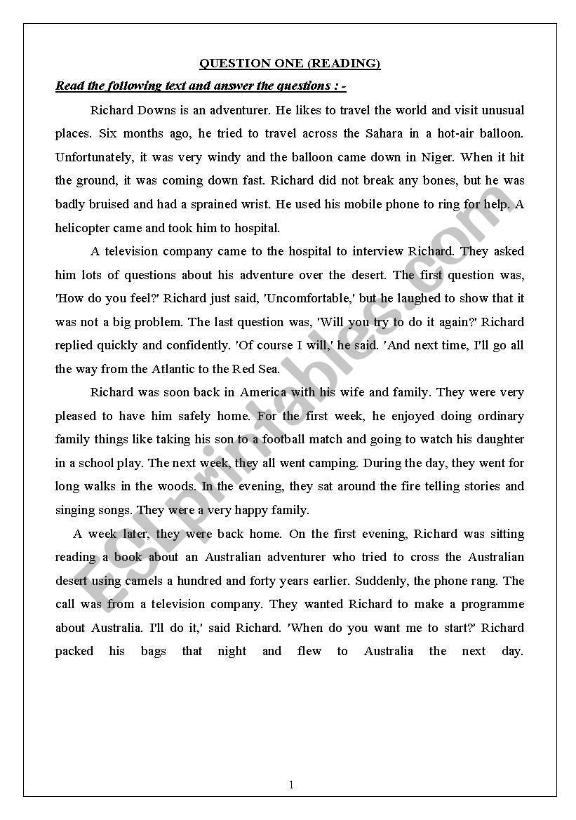 Exam worksheet