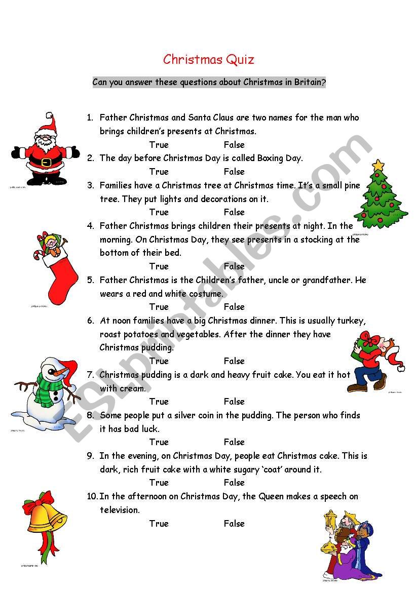 Christmas in Britain (Quiz) worksheet
