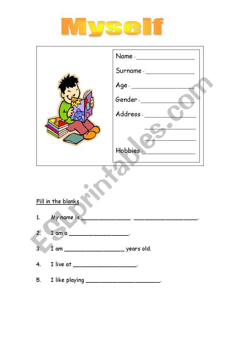 Myself worksheet