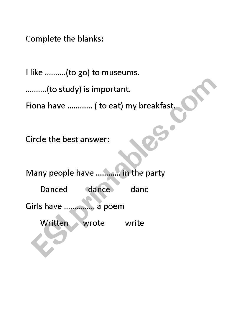 past participle worksheet