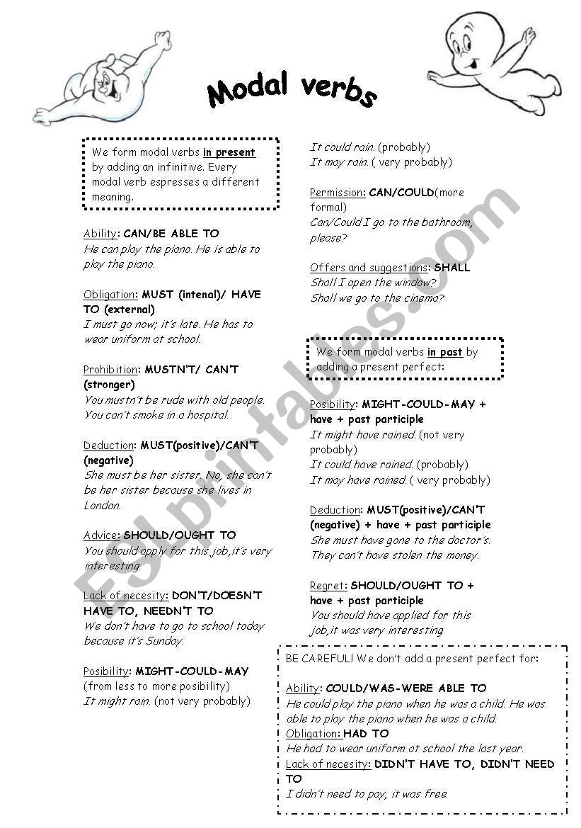 MODAL VERBS PRESENT AND PAST worksheet