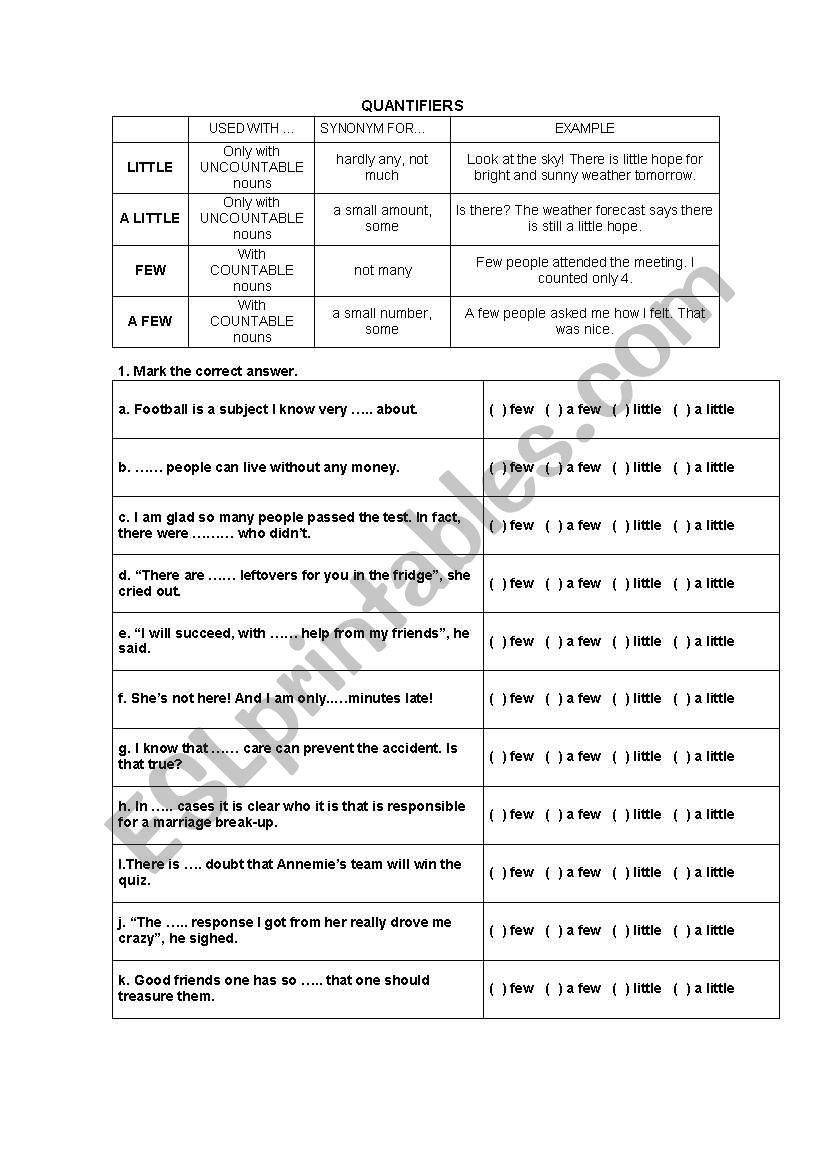 Quantifiers worksheet