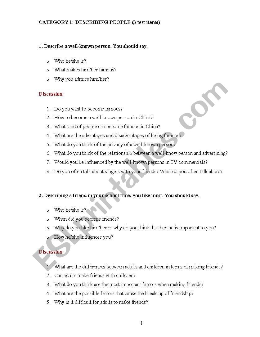 speaking worksheet