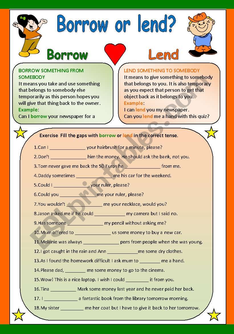 BORROW OR LEND worksheet