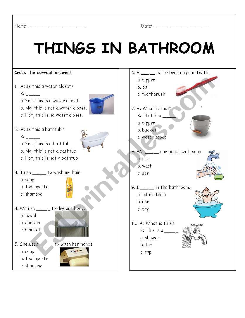 Things in Bathroom worksheet