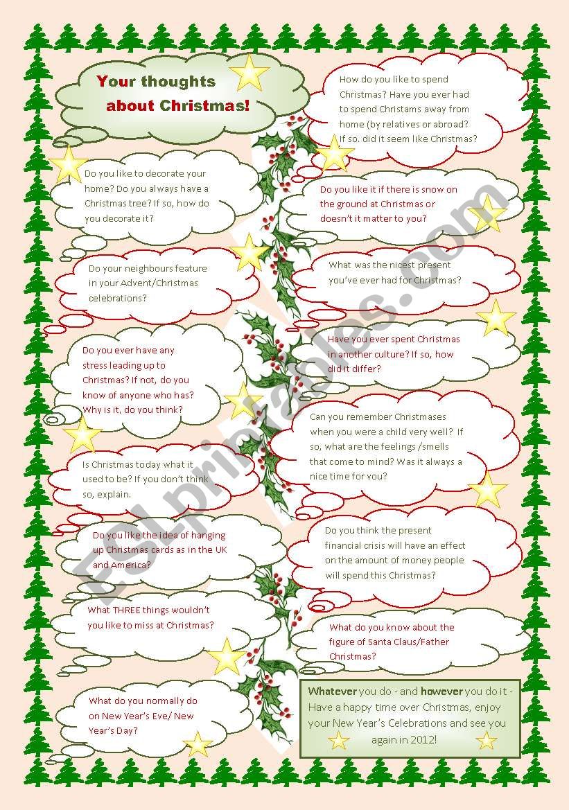 Your thoughts about Christmas worksheet