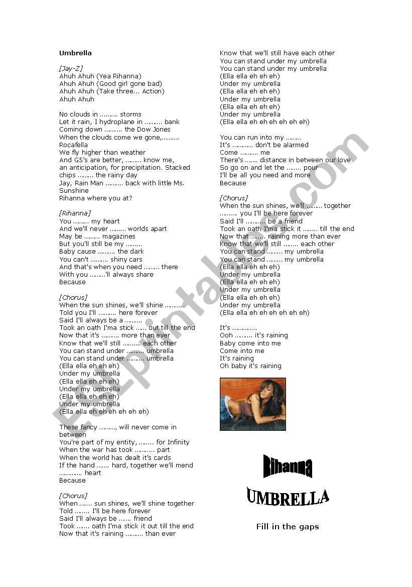 Song: UMBRELLA worksheet