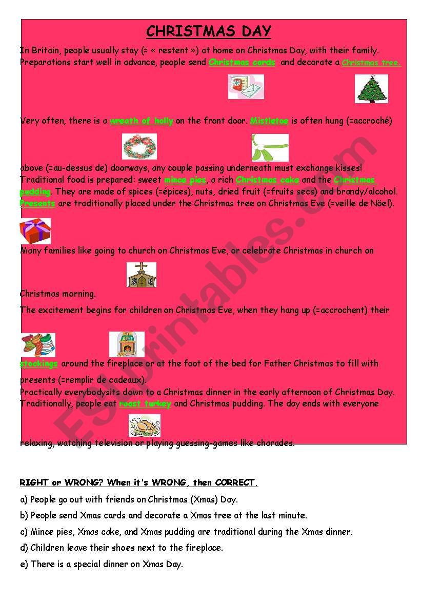 Christmas traditions worksheet