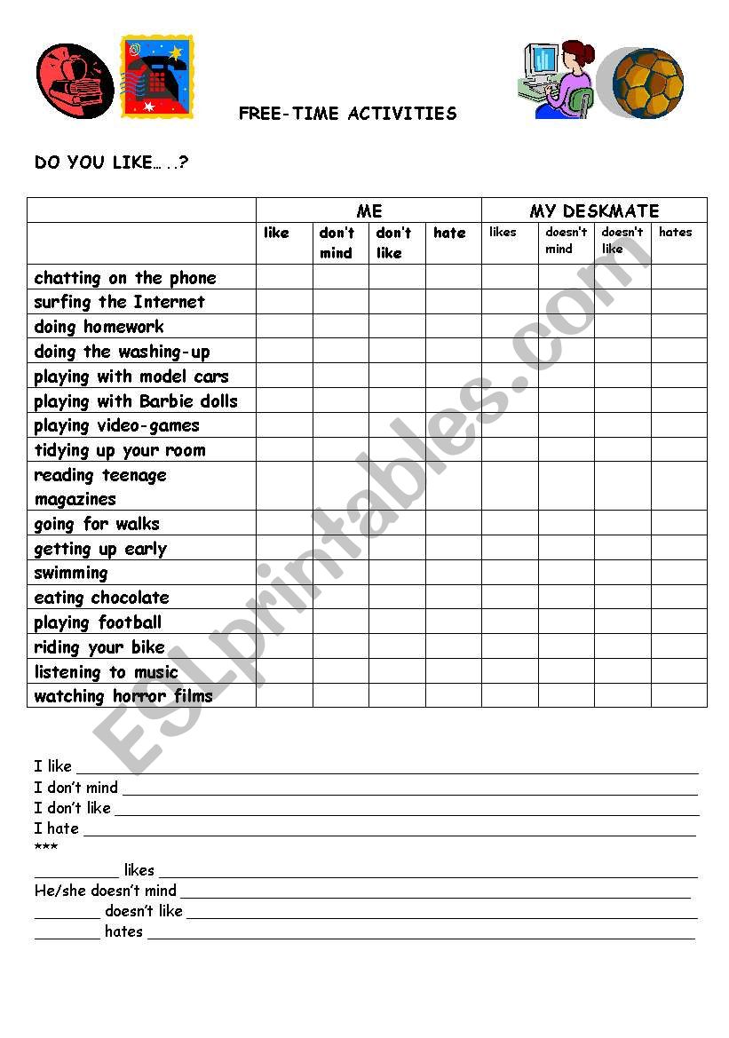 questionnaire like-love-don´t mind + ing form - ESL worksheet by mggialdi