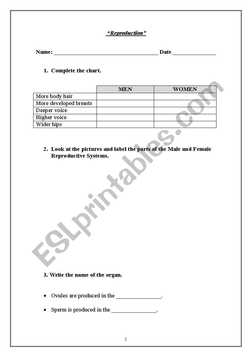 reproduction worksheet