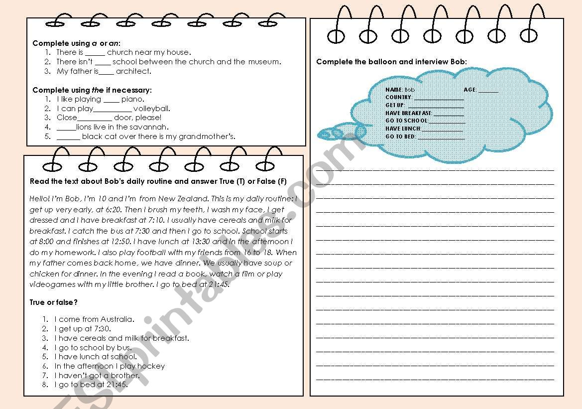 daily routines worksheet