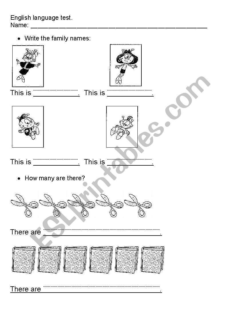 TEST FOR BEGINNERS COLOURS, FAMILY AND TOYS