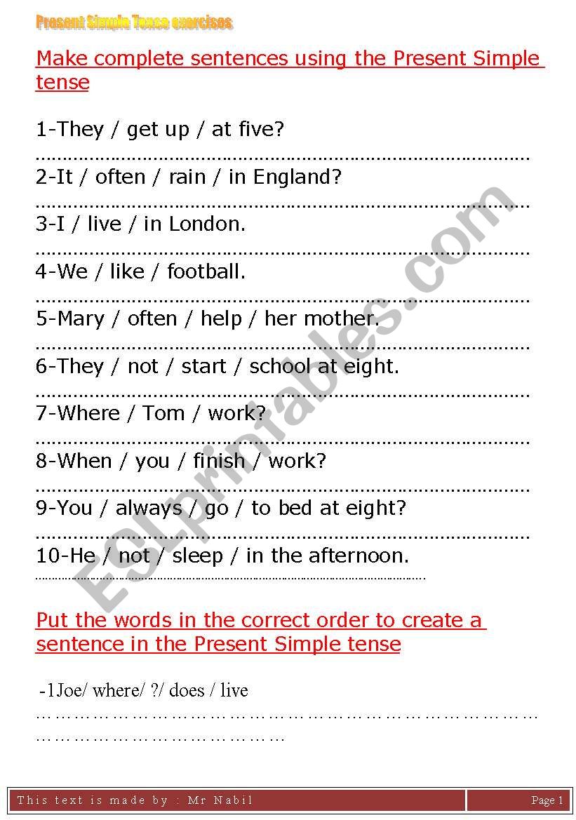 present simple exercise worksheet
