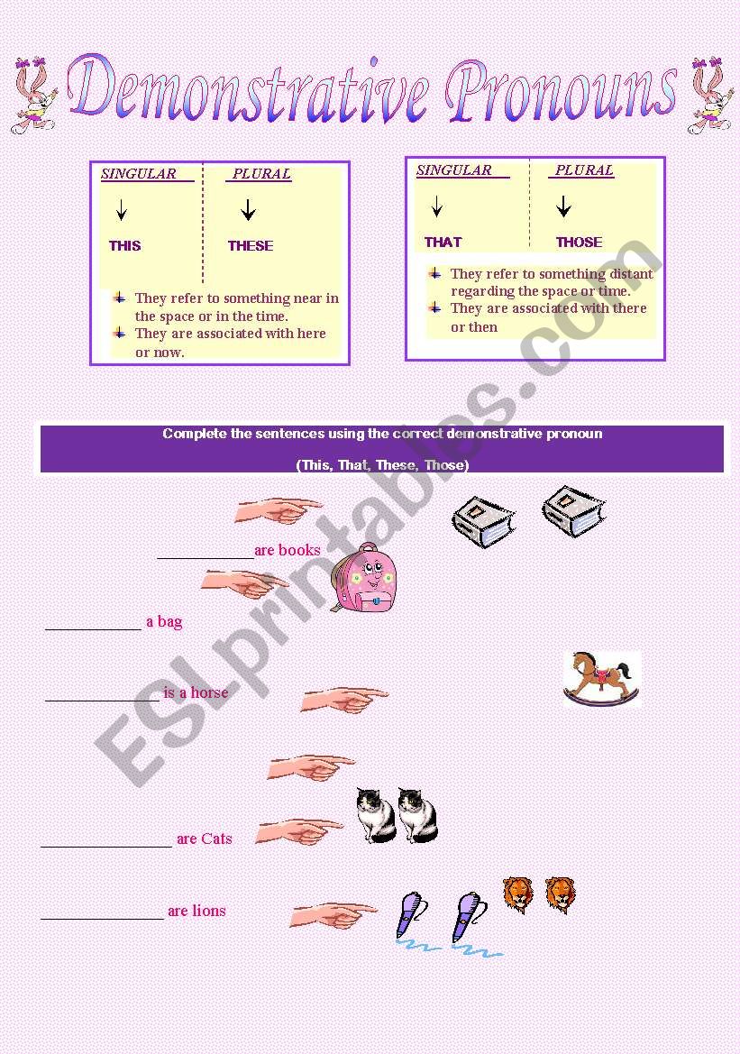 Demonstrative Pronouns worksheet