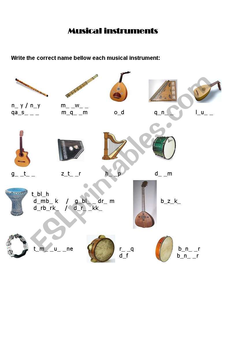 musical instruments worksheet