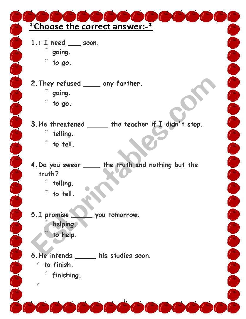 gerund or infinitive worksheet