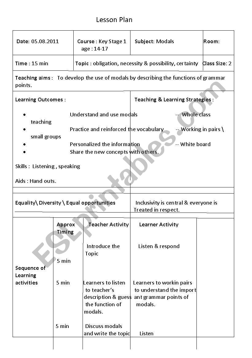 LESSON PLAN worksheet