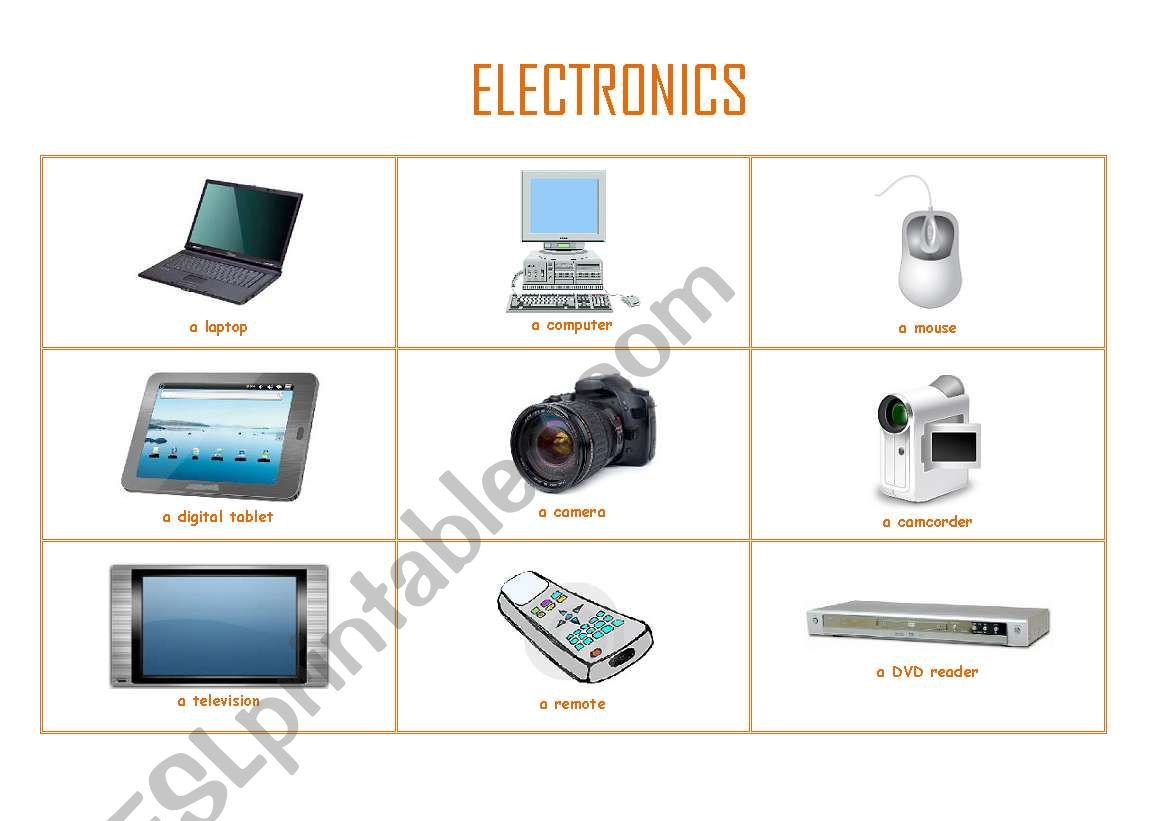 Electronics pictionary worksheet