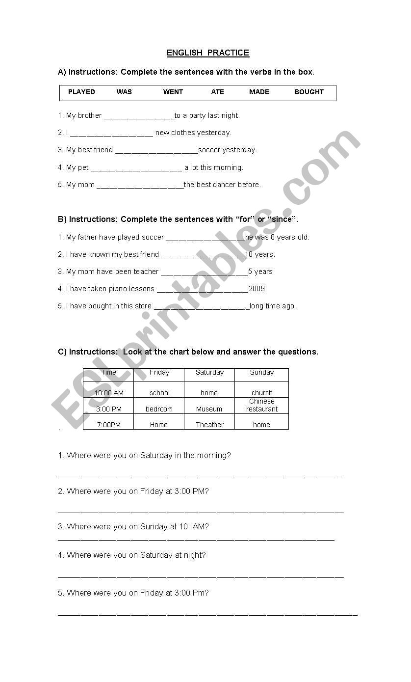 ENGLISH PRACTICE worksheet