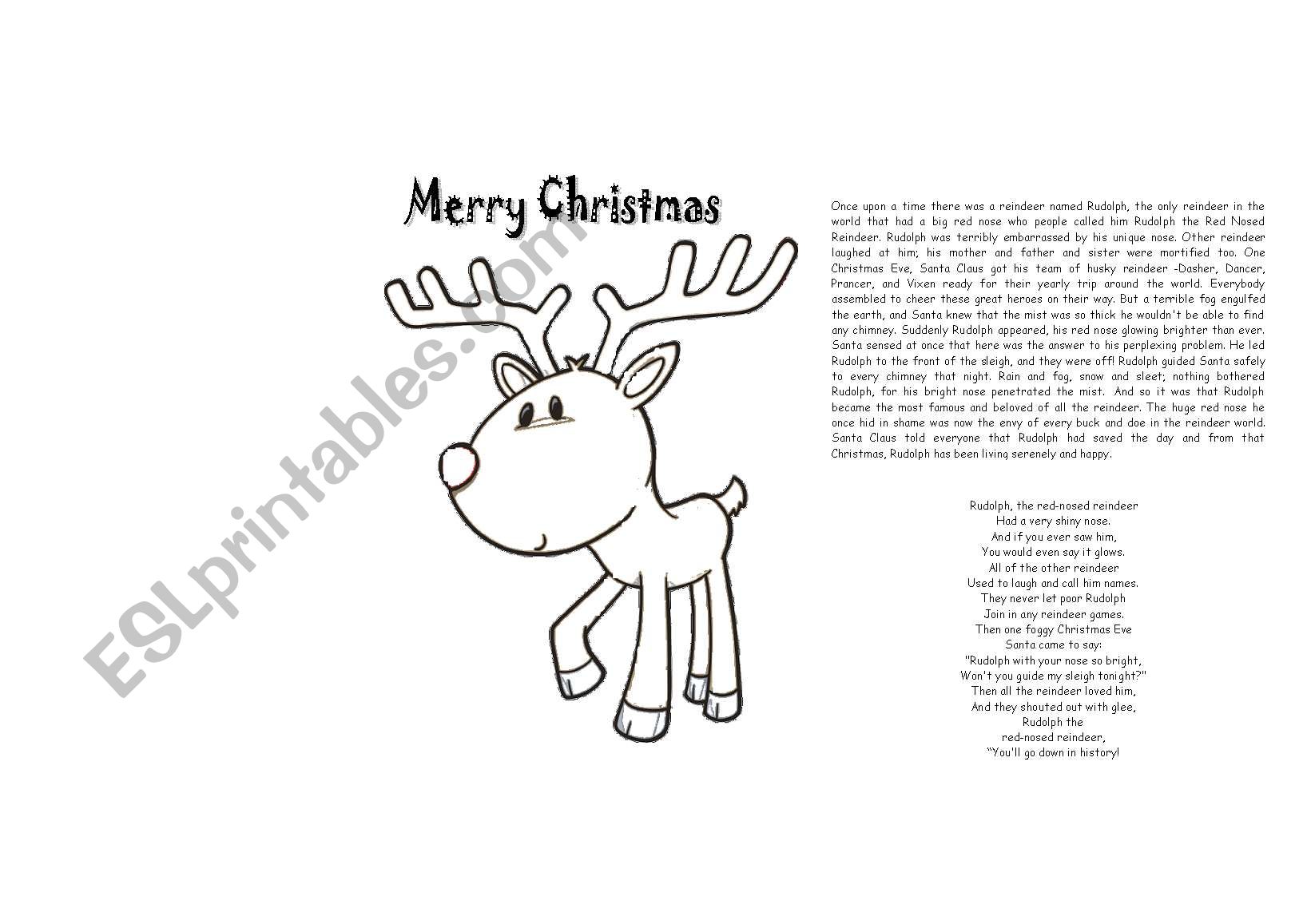 Rudolphs Story and Song worksheet