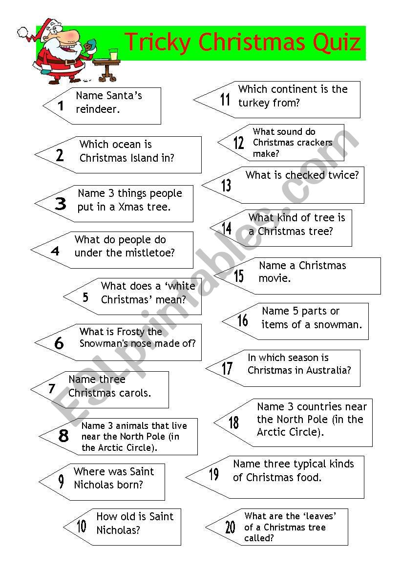 Quiz - Tricky Christmas Quiz worksheet