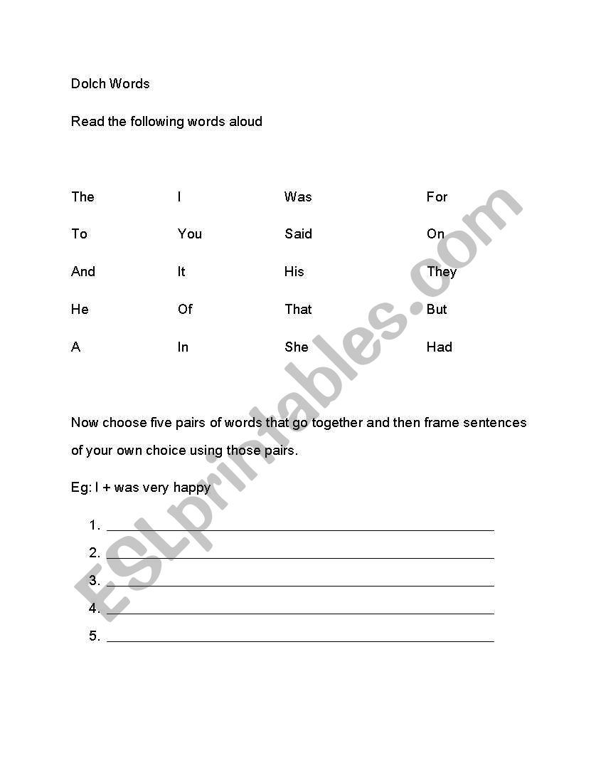 Dolch Words worksheet